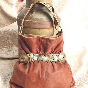 KATHY VAN ZEELAND FAUX SUEDE SOUTHWESTERN HOBO BAG